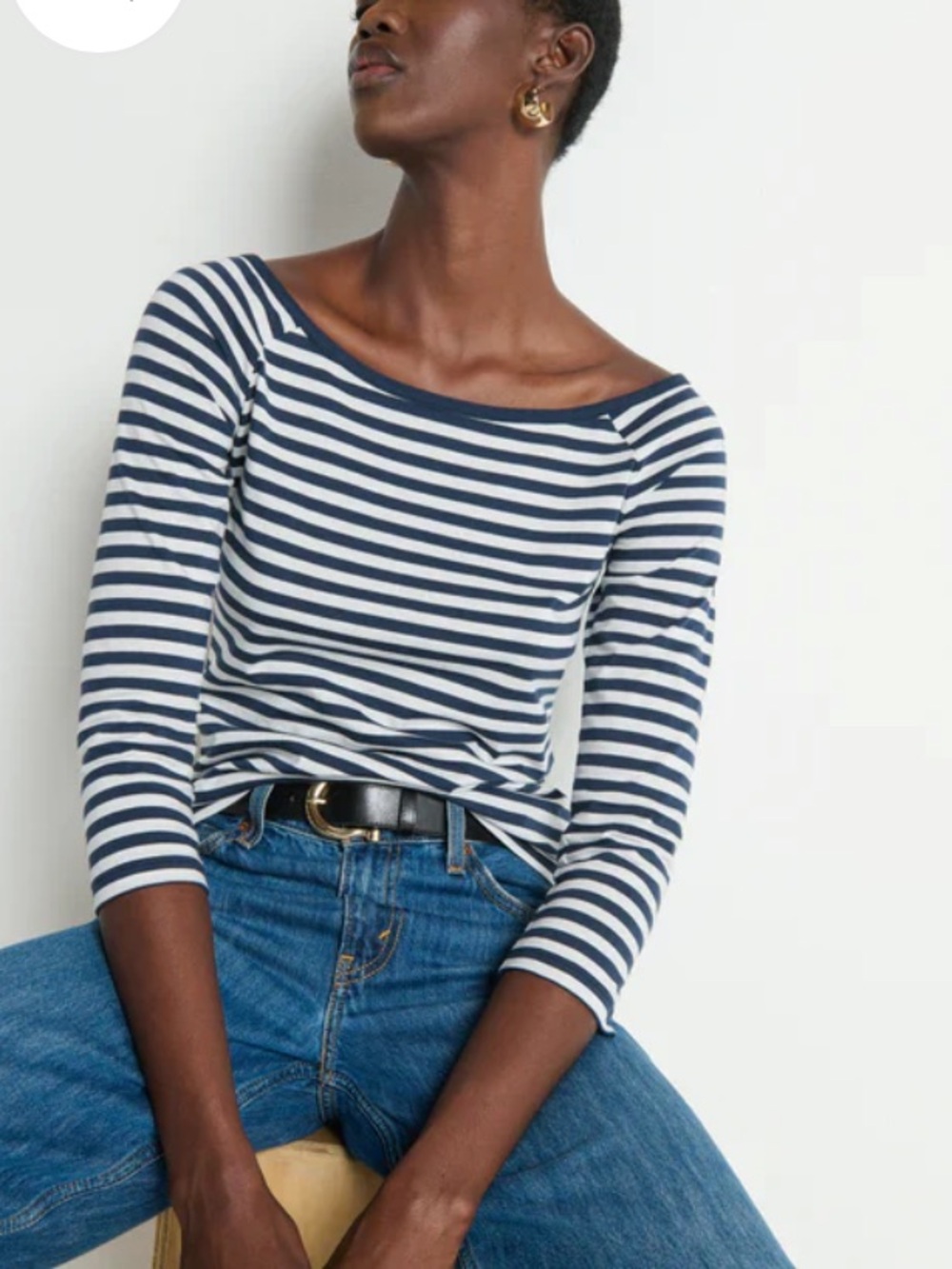 NWT Nation LA 100% Pima Cotton Danika Scoop Neck Tee - Navy City Stripe